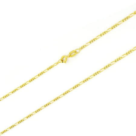 Nuragold 14k Yellow Gold 2mm Figaro Chain Link Pendant Necklace, Womens Mens Jewelry 16" - 24"
