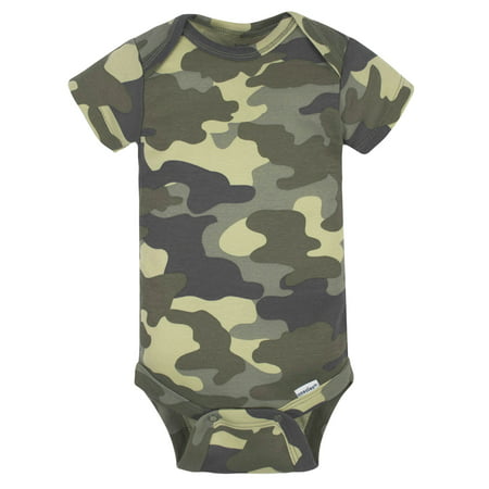 Gerber Baby Boy Short Sleeve Onesies Bodysuits, 3-Pack (Preemie - 12M), Camo, 3-6 Months