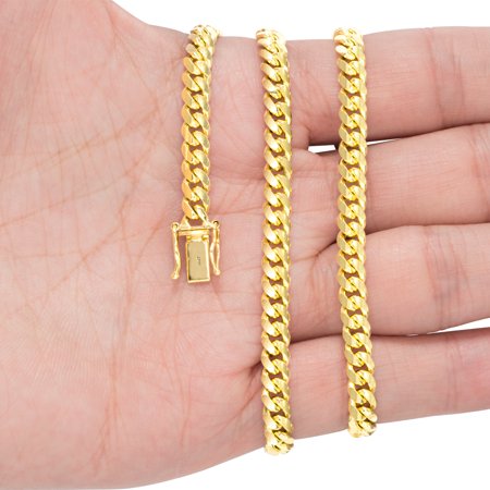 Nuragold 10k Yellow Gold 5mm Solid Miami Cuban Link Chain Pendant Necklace, Mens Jewelry with Box Clasp 18" - 30"