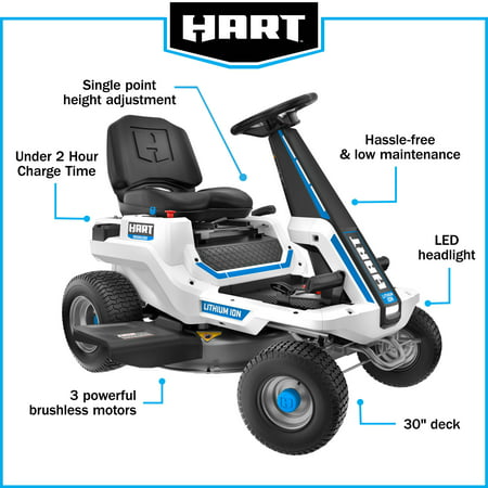 HART 80-Volt 30-Inch Deck Lithium-Ion Riding Lawn Mower Kit (1) Super Charger