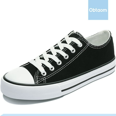 Obtaom Womens Canvas Fashion Sneakers Cute Low Top Shoes Comfortable Canvas walking Flats for LadyBlack,