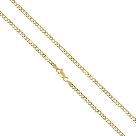 14K Solid Gold 2.5MM Curb Chain Necklace With Lobster Clasp, 16" - 24"