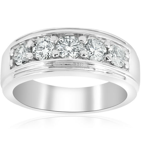 1 ct Mens Diamond Five Stone Wedding Ring 10k White Gold, White Gold, 6.5
