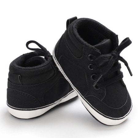 Baby Prewalker Newborn Infant Kids Sports Casual Shoes Soft Sole Cloth Crib Shoes Flats Sneaker 0-18M, Black, 12-18 Months