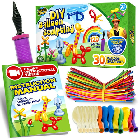 DIY Balloon Animal Kit for beginners. Twisting & Modeling balloon Kit 30 + Sculptures ,100 Balloons for balloon animals , Pump and Manual. Party Fun Activity/Gift for, Teens Boys and Girls