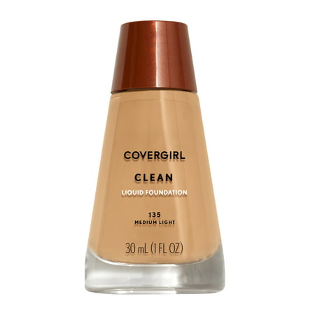 COVERGIRL Clean Liquid Foundation, 135 Medium Light, 1 fl oz, Liquid Foundation, Moisturizing Foundation, Lightweight Foundation, Cruelty-Free Foundation, Unscented FoundationMedium/Light,