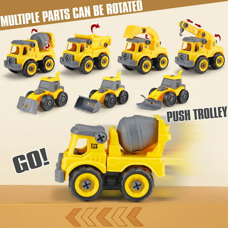 STEM Boy Toys Take Apart Construction Trucks Car Toys with Electric Drill and Map Kids Stem Building Toddler Toy for 3 4 5 6 Year Old Boys