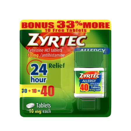 Zyrtec 24 Hour Allergy Relief Tablets, 40 Count Bonus Pack
