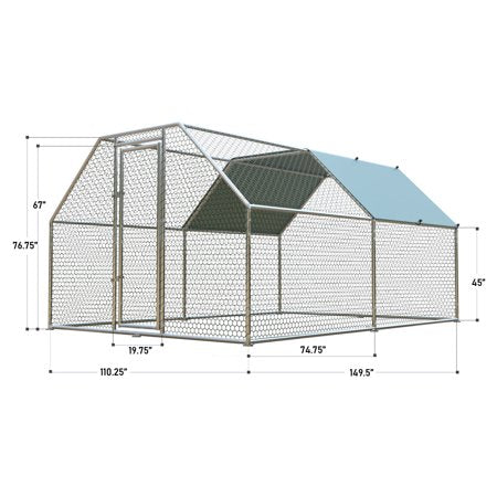 Large Metal Chicken Coop Run, Walk-in Chicken Coop for 6-10 Chickens, Poultry Cage Metal Chicken Pen Run House with Waterproof Cover for Outdoor Yard Farm, Flat Gable Roof, 9.2'(W) X 12.5'(D) X 6.4'(H)