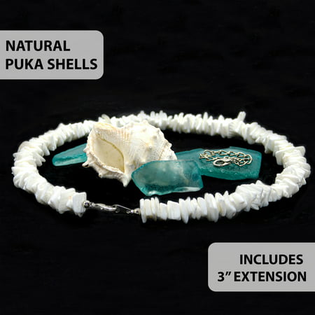 Fablinks 18" White Puka Shell Necklace for Men, Hawaiian Surfer Seashell Choker, 18"