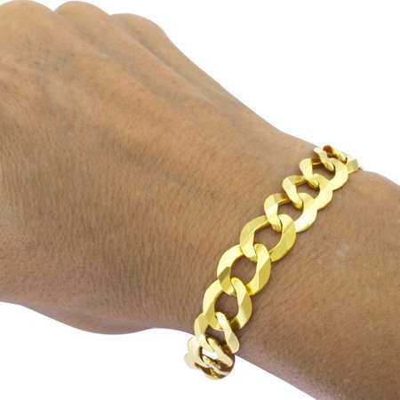 Nuragold 14k Yellow Gold 12.5mm Solid Cuban Curb Link Chain Bracelet, Mens Jewelry Lobster Clasp 8" 8.5" 9"
