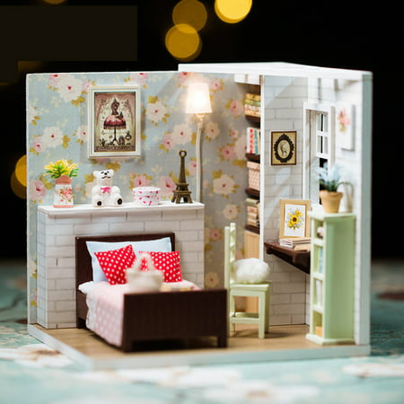DIY Doll House Kit, Doll House Wooden Dollhouse Miniature DIY Handcraft Kit 3D with Furniture LED Light House Room Model Doll Play Set Kids Children Girls Boys Toy Birthday GiftDolly Heart Pavilion,