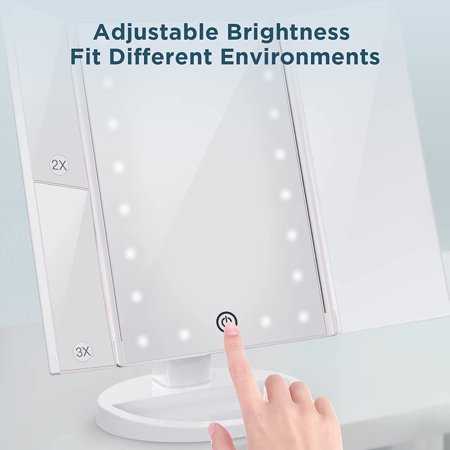 Makeup Mirror Vanity Mirror with Lights, Touch Control Trifold Mirror, Portable High Definition Cosmetic Lighted up Mirror with 22 LED Lights, Travel Mirror for Women Gift