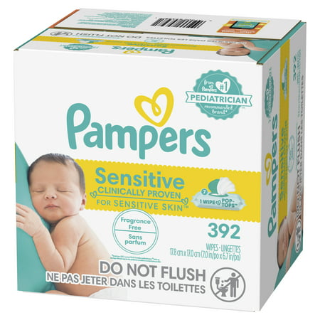 Pampers Baby Wipes, Sensitive, Perfume Free, 7X Pop-Top Packs, 392 Ct