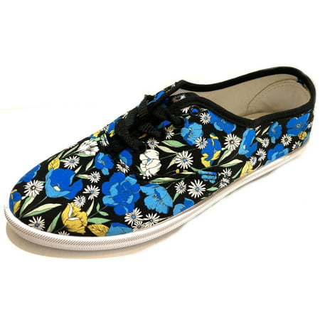 Shoes 18 Womens Canvas Shoes Lace up Sneakers 18 Colors Available 8 Navy Flowers 324, Navy Flower, 8