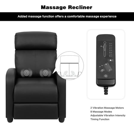 Lacoo Massage Recliner PU Leather Faux Leather Recliner Home Theater Recliner with Padded Seat and Massage Backrest, BlackBlack,