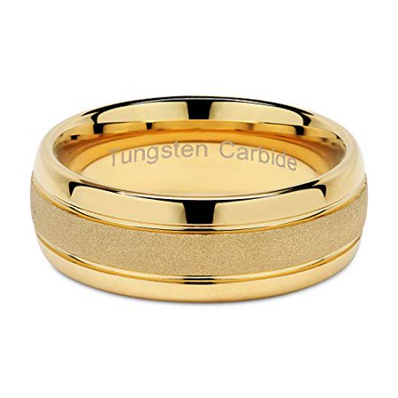 Tungsten Rings For Men Women Gold Wedding Band SandBlasted Finish Dome Edge Sizes 8-16, 9