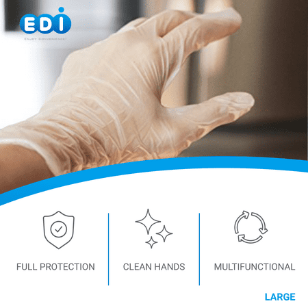 EDI Disposable Medium Vinyl Gloves - Powder-Free, Latex-Free 100, M