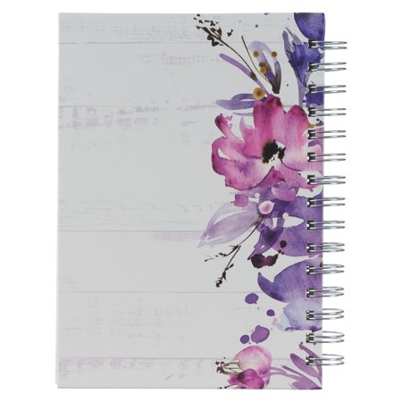 Large Hardcover Journal Trust in the Lord Proverbs 3:5 Bible Verse Purple Floral Watercolor Inspirational Wire Bound Notebook W/192 Lined Pages (Hardcover)