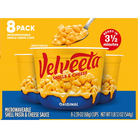 Velveeta Shells and Cheese Original Macaroni and Cheese Cups Easy Microwaveable Dinner, 8 ct Pack, 2.39 oz Cups, NA, NA