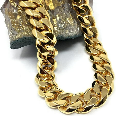 14MM 24K Cuban link chain necklace for men and women Hip hop Miami cuban link Fashion Jewelry Diamond Cut Heavy 22 Inch