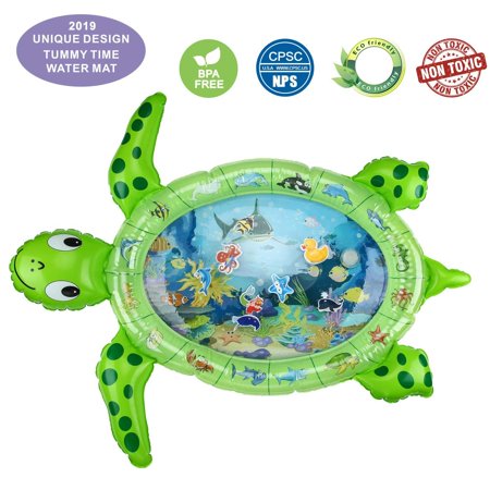 Gebra Inflatable Tummy Time Water Mat Sea Turtle Shape Infants & Toddlers Play Mat Toy, Fun Play Activity Center Your Baby's Stimulation Growth (BPA Free, 43" 35" 2.5")