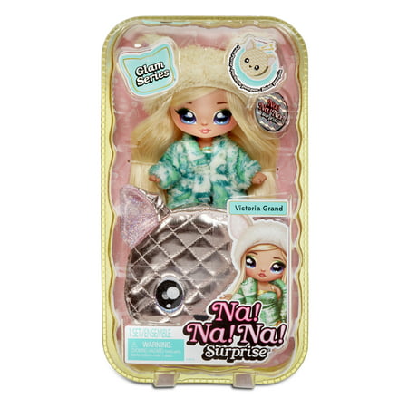 Na Na Na Surprise Glam Series Victoria Grand Doll with Chihuahua Purse, Blonde Doll In Green Dress and Dog Ear Hat with Metallic Chihuahua Purse, 2-In-1 Toy for Girls Ages 5 6 7+