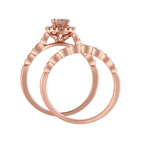 1/4 Carat T.W. (I2 clarity, H-I color) Brilliance Fine Jewelry Oval cut Morganite and Diamond Bridal set in 10kt Pink Gold, Size 8Pink,
