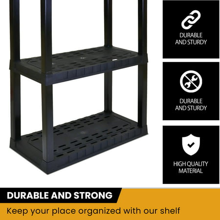 Hyper Tough 56" H x 14" D x 30" W 4 Shelf Plastic Garage Shelves, Pack of 2 Storage Shelving Units, Black 400 lbs Capacity