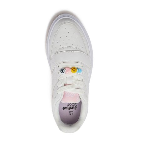 Justice Little Girl & Big Girl Beaded Low Court Sneaker, Sizes 13-6White,