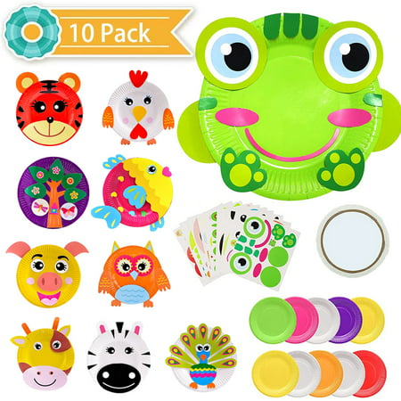 SAYLITA 10Pcs Toddler Crafts Paper Plate Art Kit Arts and Crafts for Kids Boys Girls Preschool Easy Animal Plate Craft DIY Projects Supply Kit Creative Home Activity Craft Party Groups Gift