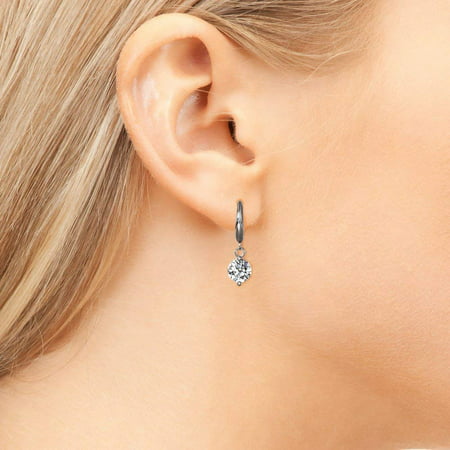 Cate & Chloe Veronica 18k White Gold Dangling Earrings w/ Swarovski Crystals, Sparkling Round Cut Solitaire Diamond Silver Drop EarringsWhite Gold,