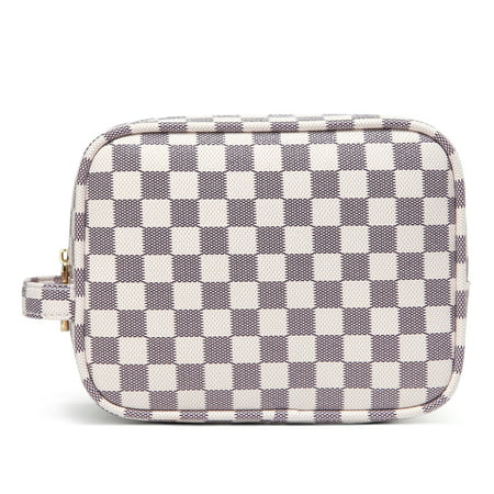 Daisy Rose Luxury Checkered Make Up BagCream,