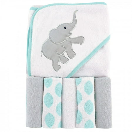 Luvable Friends Baby Unisex Hooded Towel with Five Washcloths, Ikat Elephant, One SizeIkat Elephant,