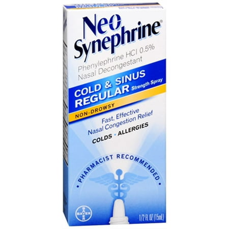 6 Pack Neo-Synephrine Nasal Spray Regular Strength Formula 0.5 fl oz (15 mL) Ea