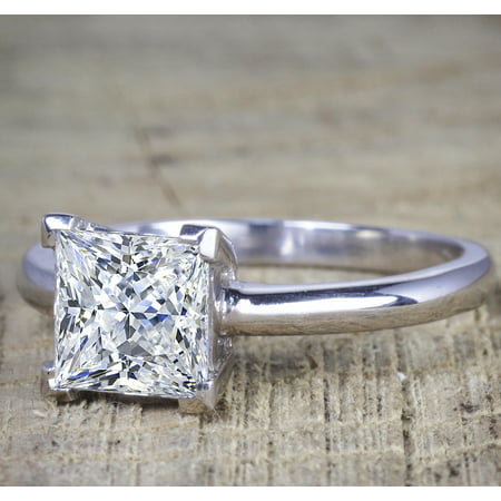 2 Carat Princess Wedding Ring Set - Bridal Set - Wedding Trio Set - Engagement Ring - Art Deco Ring - Promise Ring - Sterling SilverWhite,