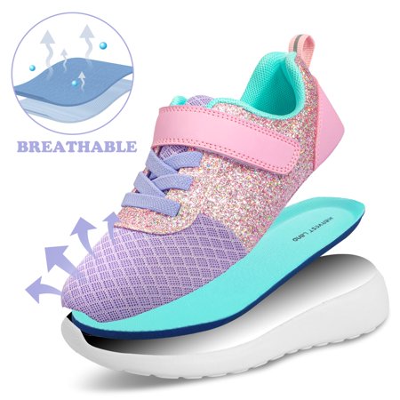 Harvest Land Toddler Girls Glitter Sneakers Sparkle Fashion Tennis Breathable Running Shoes Size 6-12Pink/Purple,