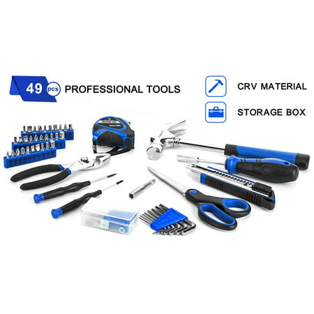 49-Piece Small Home Tool Kit, PROSTORMER General Household Repair Tool Set with Tool Box Storage Case - Great Gift for Beginners