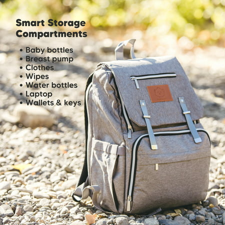 KeaBabies Diaper Bag Backpack, Waterproof Multi Function Baby Travel Bags (Classic Gray)Gray,