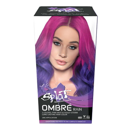 Splat Complete Kit, Ombre Rain, Semi-Permanent Purple & Pink Hair Dye with BleachRain Pink & Purple,