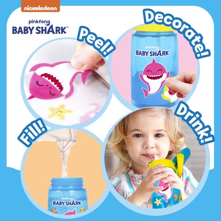 Baby Shark Decorate Your Own Water Bottle by Creative Kids - 40+ Baby Shark Stickers to Make Water Bottle Art - BPA Free Kids Water Bottle - Arts & Crafts Fun Activity Gifts For Girls Age 3+