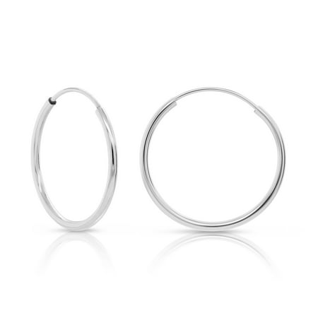 Tilo Jewelry 14k White Gold Endless Hoop Earrings, 1mm Tube (14mm) Women, Girls, Men, Unisex