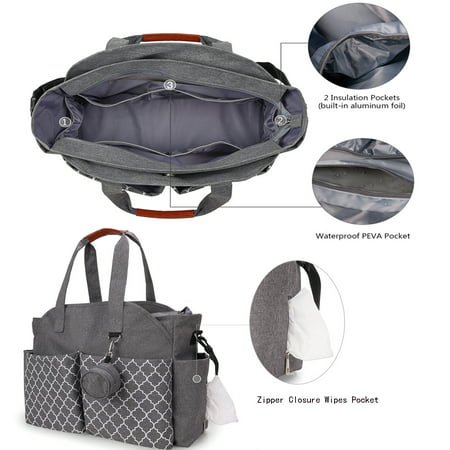 MOMIGO Changing Station Included Adjustable Shoulder Straps Insulated Pockets Zipper Pockets Waterproof Stylish Tote Diaper Bag, GrayGray,