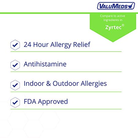 ValuMeds 24-Hour Allergy Medicine (300-Count) Antihistamine for Pollen, Hay Fever, Dry, Itchy Eyes, Allergies | Cetirizine HCl 10mg Caplets