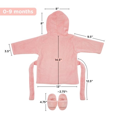 Baby Robe - Soft Plush Bath Towel Robe Spa Set - Baby Bathrobe Towel & Slippers for Boys + Turban for Girls Robe Set (Pink, 0-9 Months), Pink, 0-9 Months