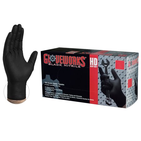 Gloveworks Heavy Duty Nitrile Latex Free Industrial Disposable Gloves, Medium, Black, 1000/Case, M