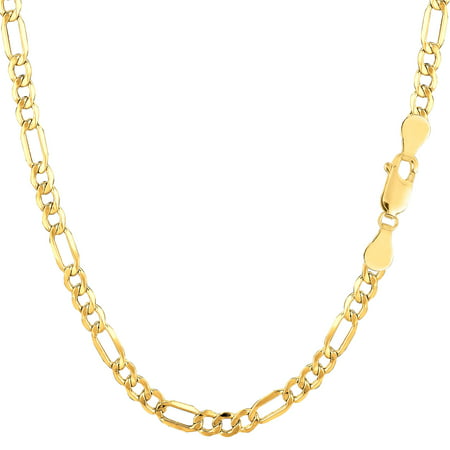 14k Semi-Solid Yellow Gold 3.5mm Figaro Link Chain Necklace with Lobster Claw Clasp- 18", Yellow, 18