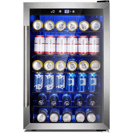 Antarctic Star 4.5cu.ft Beverage Refrigerator Cooler - 145 Can Mini Fridge Glass Door for Soda Beer or Wine Drink Dispenser Clear Front for Home, Office or Bar, Black