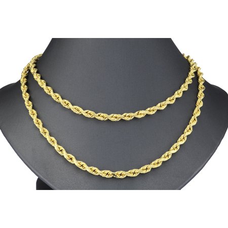 Nuragold 14k Yellow Gold 5mm Solid Rope Chain Diamond Cut Pendant Necklace, Mens Jewelry with Lobster Clasp 20" - 30"