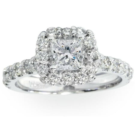 Princess Cut Diamond Engagement Ring 1 1/10 Ct Halo Band 14k White Gold, White Gold, 8.5